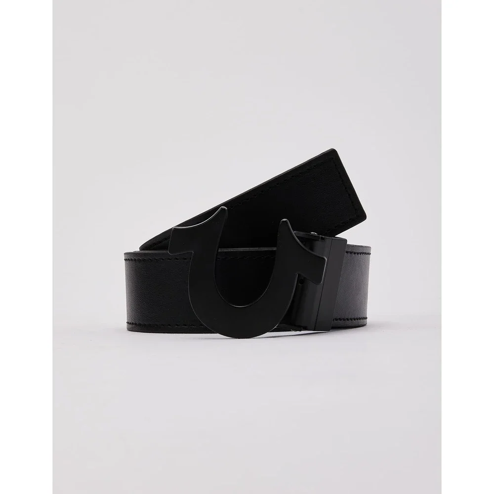True Religion Mens Reversible Belt Black Tan Monogram Horseshoe Buckle Size 36‎